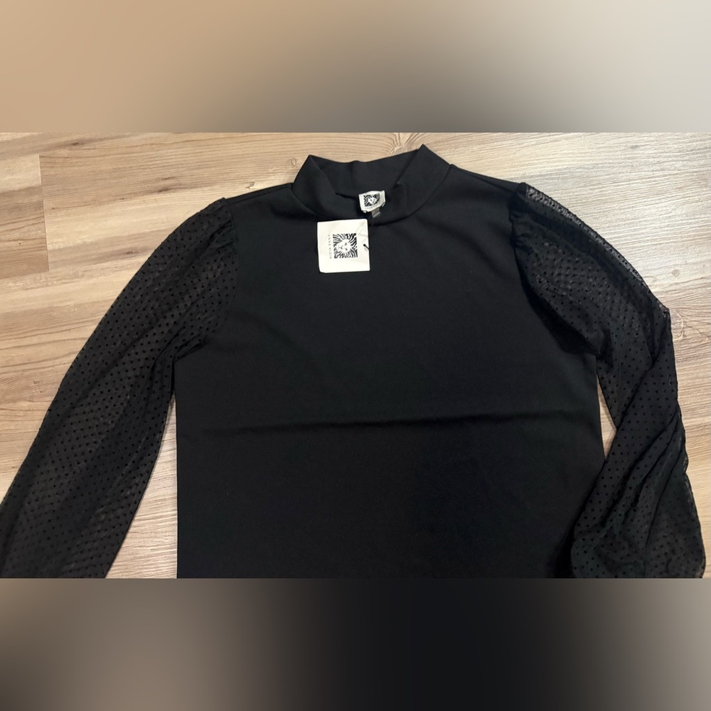 Anne Klein Black Blouse with Sheer Sleeves - Picture 5 of 10